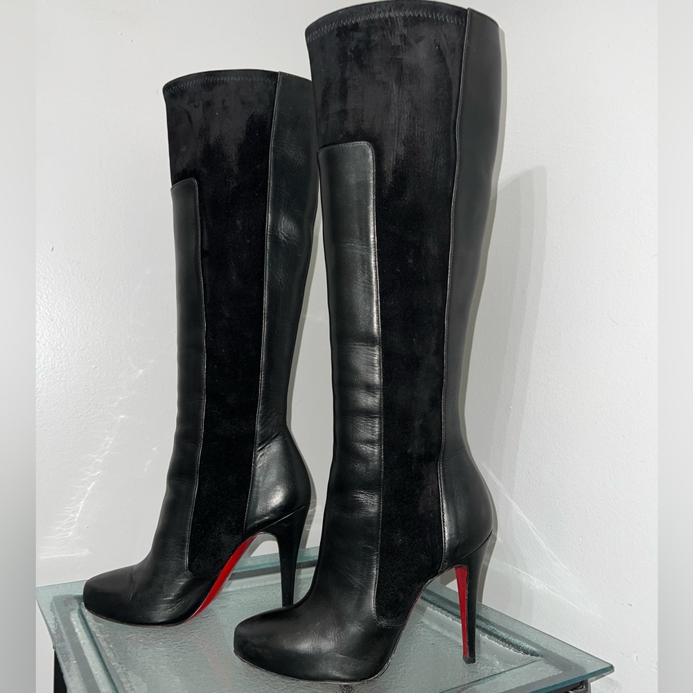 Christian Louboutin black leather and suede knee high boots - Picture 15 of 15